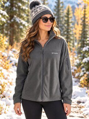 Columbia Benton Springs Jacket Womens Plus 1X Gray Fleece Zip Up Hiking Gorpcore